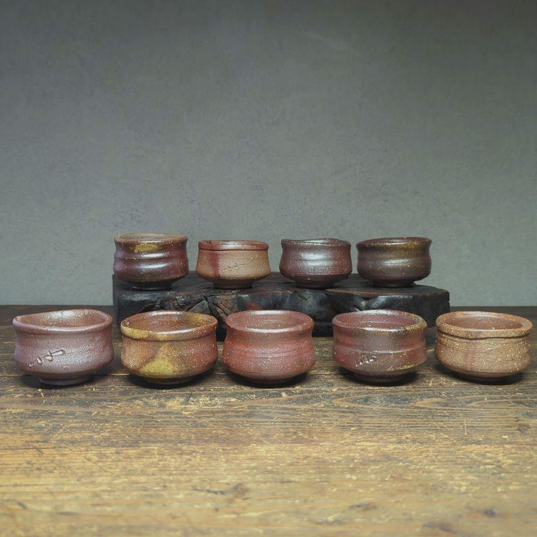 陶芸　備前焼　焼締　窯変　緋襷　酒器　ぐい呑み　お猪口　22個　まとめ売り