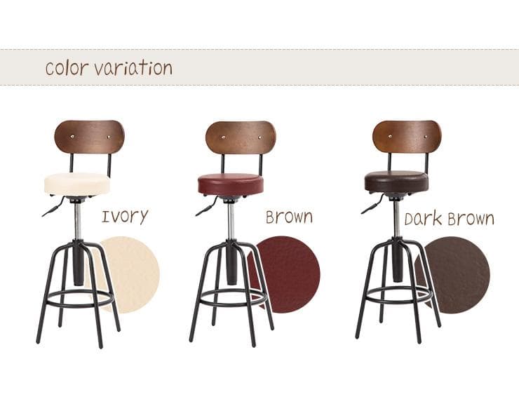 アンティーク風 背付きバースツール 背もたれ付き椅子 カウンターチェア