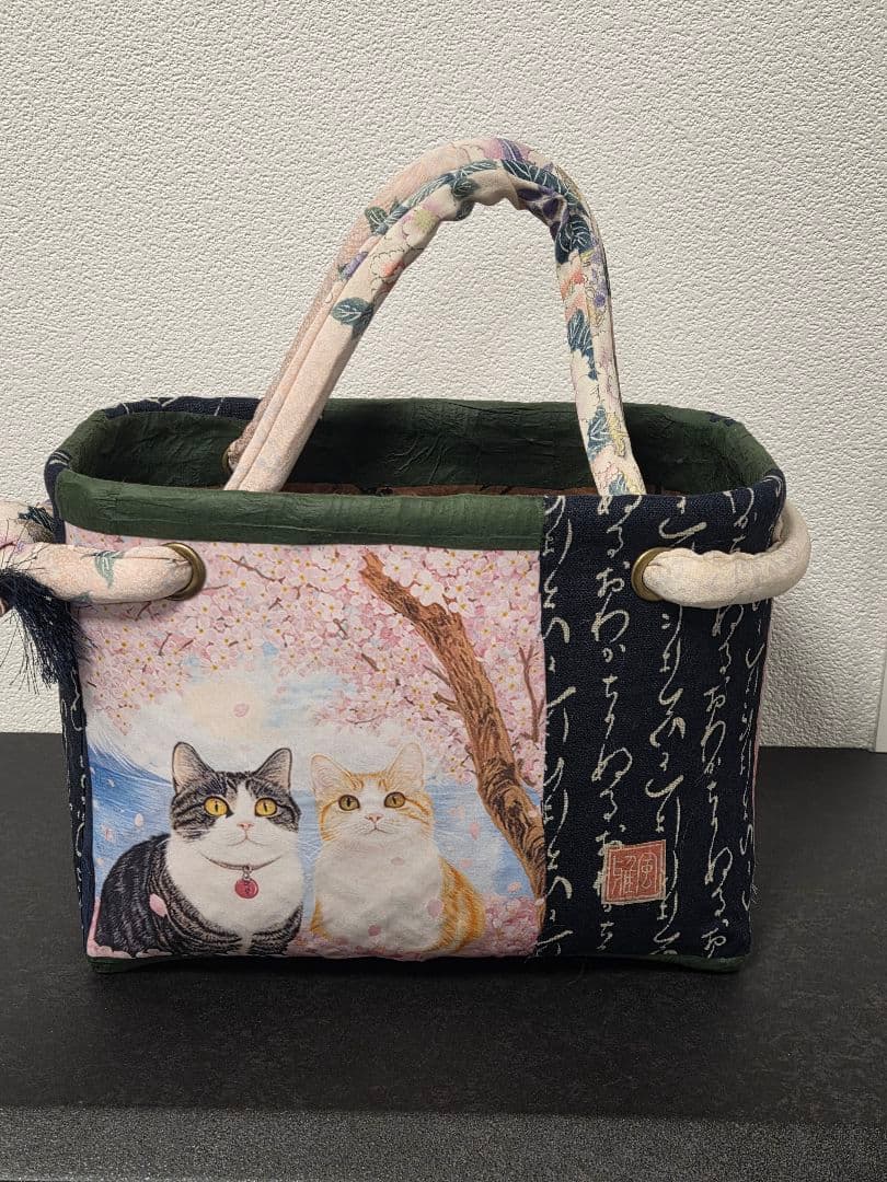 一閑張り　猫と桜のデザイン トートバッグ