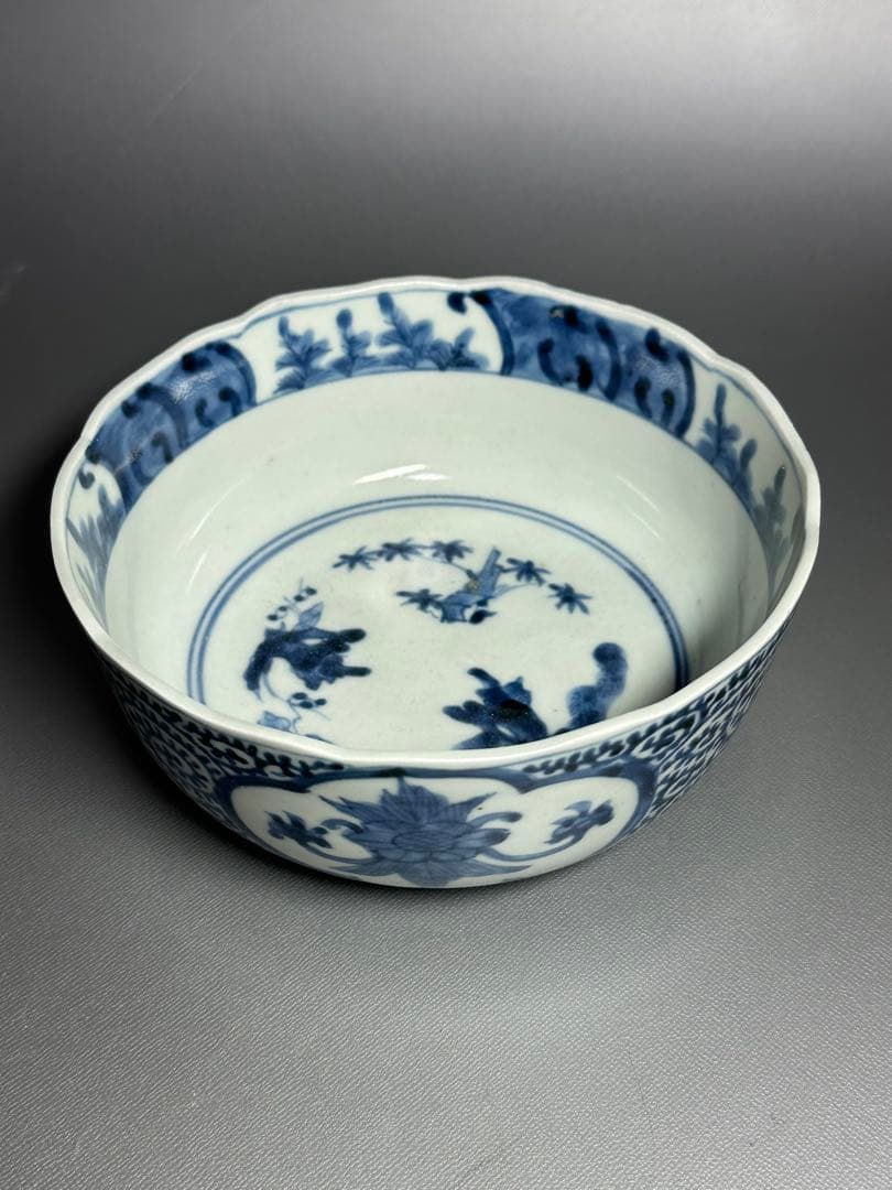 古伊万里　たこ唐草　鉢　白磁　染付　美品