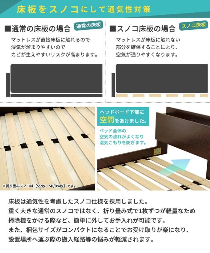 【ホワイト　セミダブル　ブラックマットレス付】便利な宮付きベッド　ローベッド