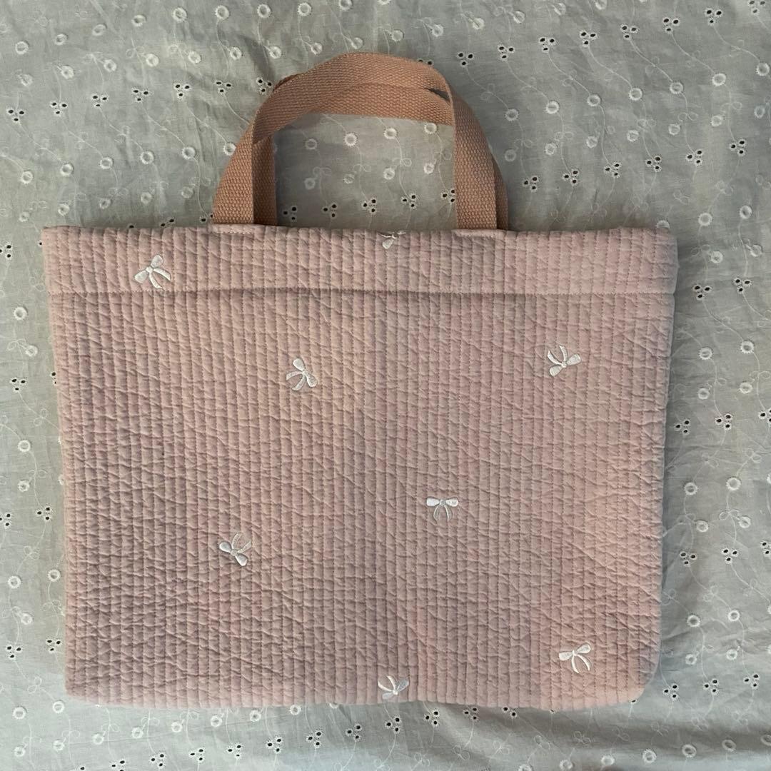 入園入学セット　3点セット　ヌビ生地　リボン刺繍　ピンクベージュ