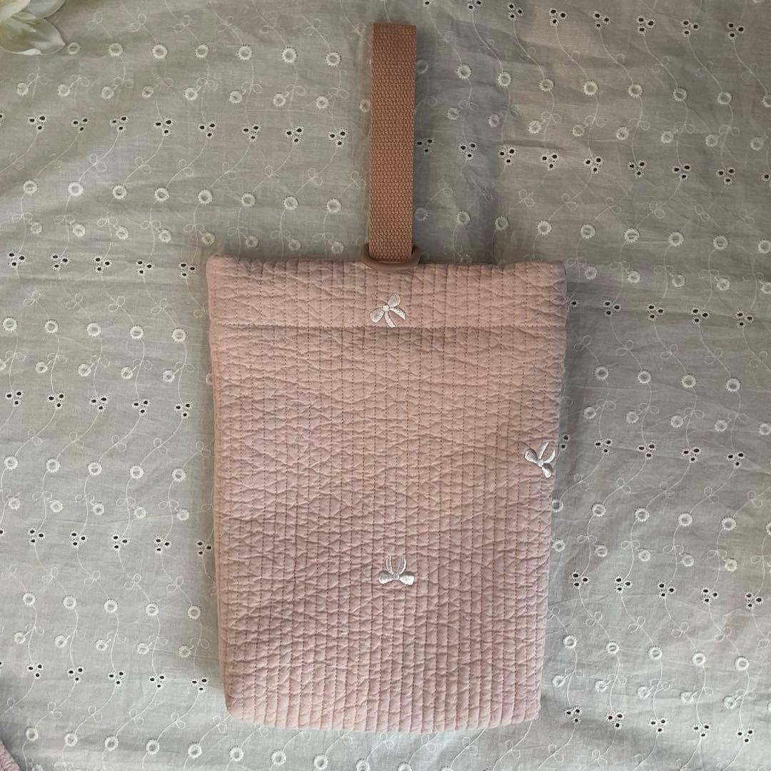 入園入学セット　3点セット　ヌビ生地　リボン刺繍　ピンクベージュ