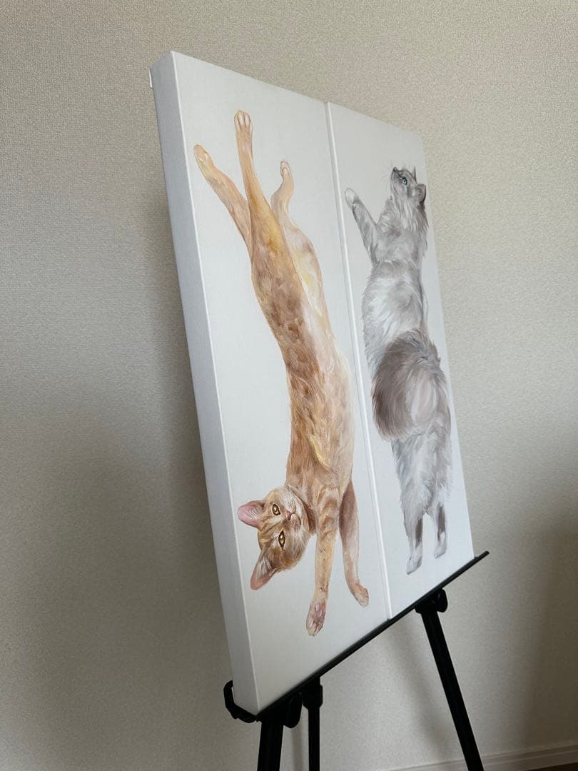 【原画セット】猫のアクリル画 2枚組 対作品 展示会出品作