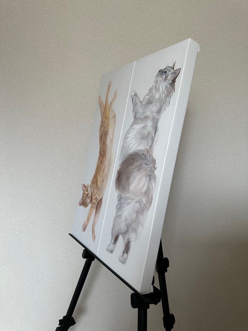 【原画セット】猫のアクリル画 2枚組 対作品 展示会出品作