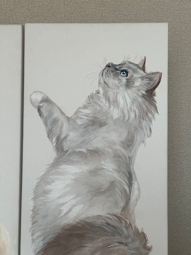 【原画セット】猫のアクリル画 2枚組 対作品 展示会出品作