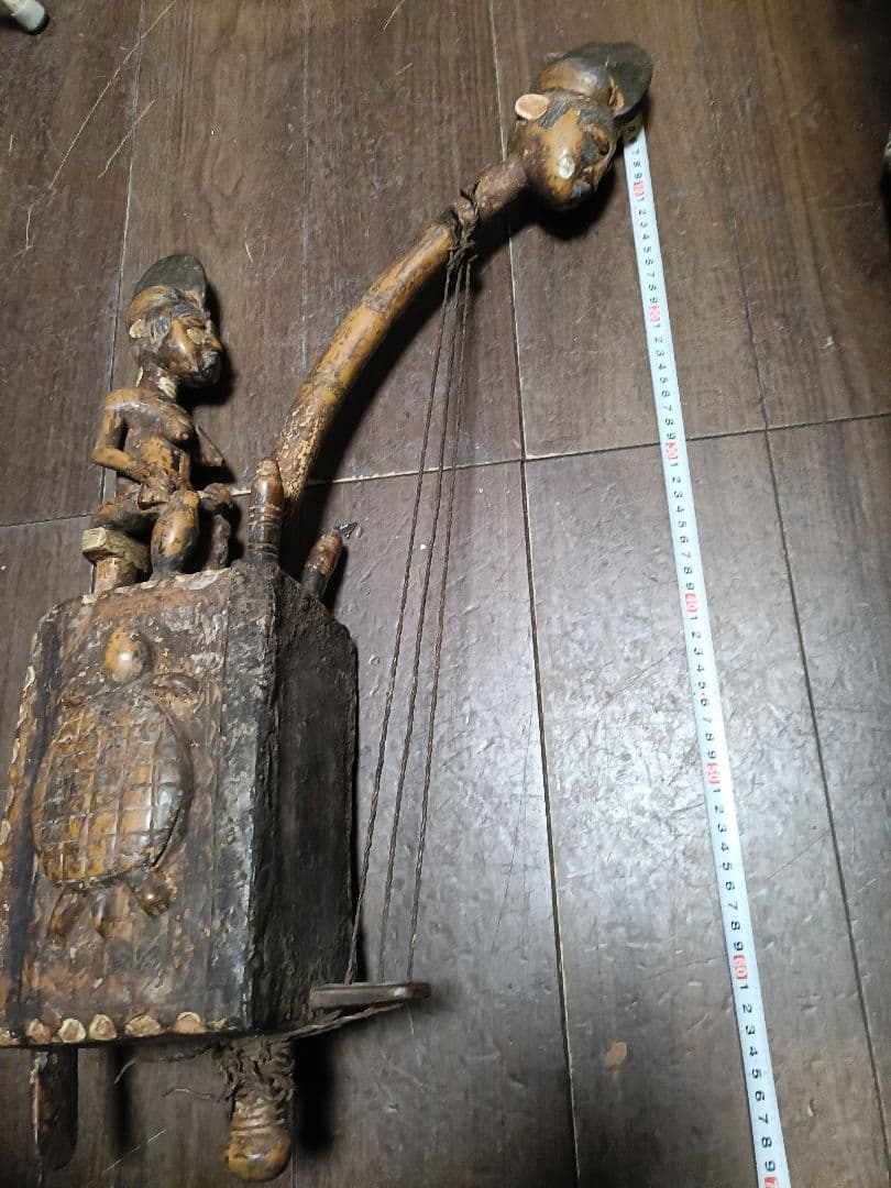 アフリカ民族楽器モチーフ 木彫り彫刻 民芸品 オブジェアフリカンアート約60cm