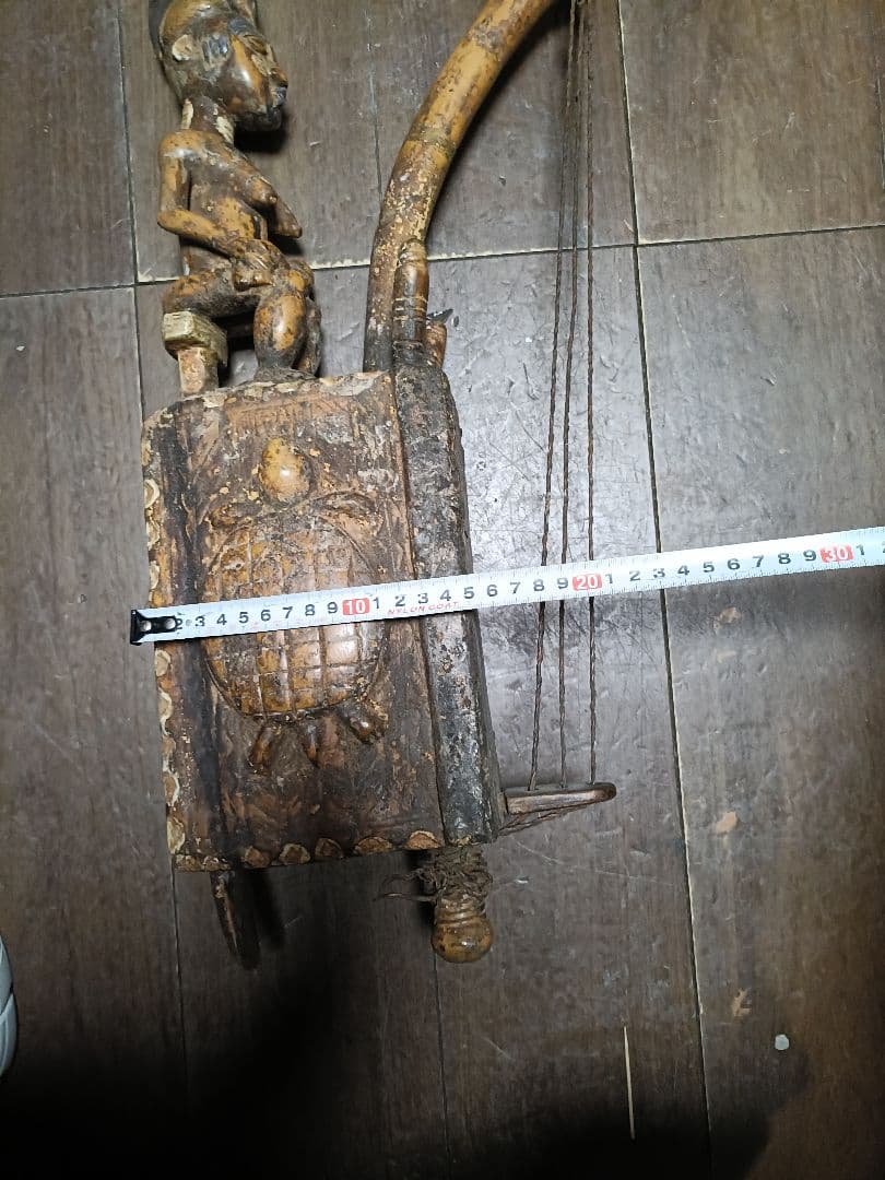 アフリカ民族楽器モチーフ 木彫り彫刻 民芸品 オブジェアフリカンアート約60cm