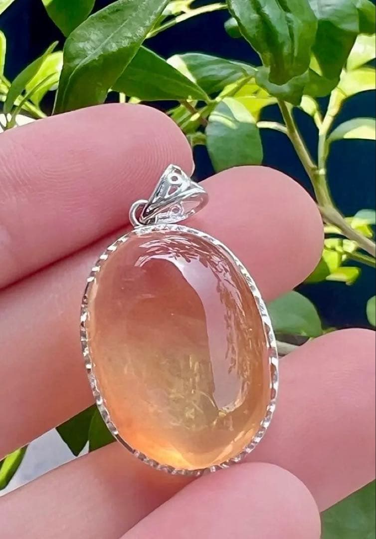 オレンジ　ラビットヘアインクォーツ ペンダントトップ　天然石　S925