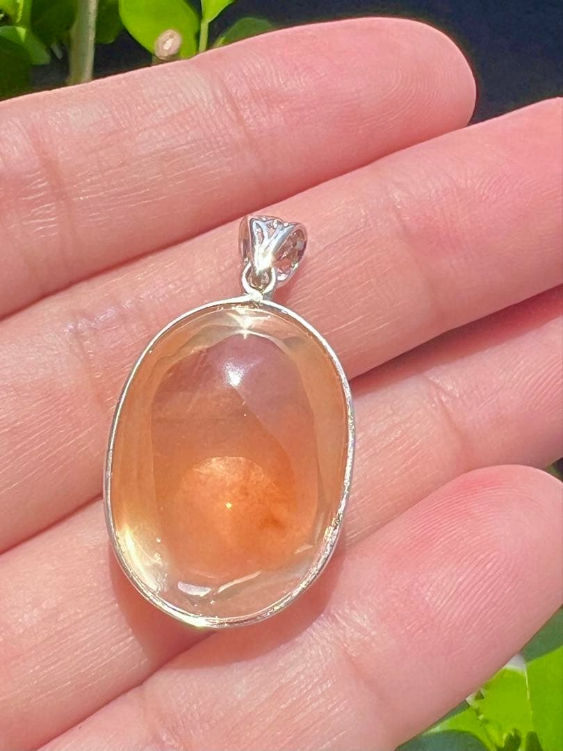 オレンジ　ラビットヘアインクォーツ ペンダントトップ　天然石　S925