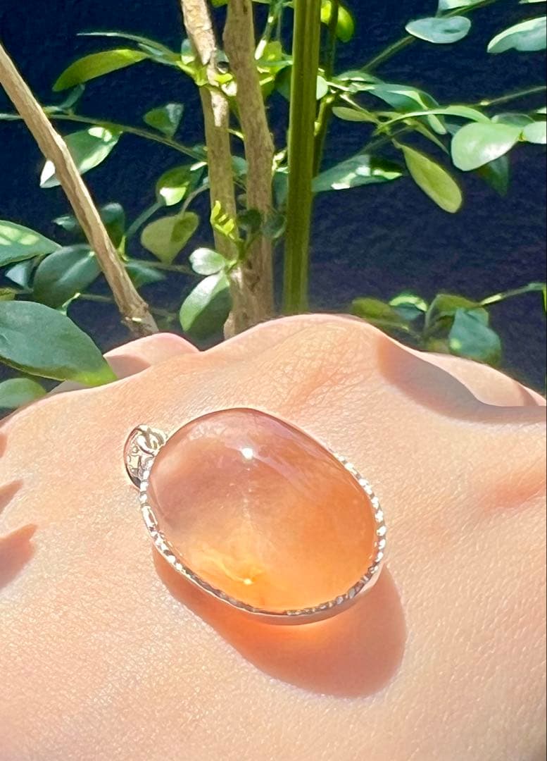 オレンジ　ラビットヘアインクォーツ ペンダントトップ　天然石　S925