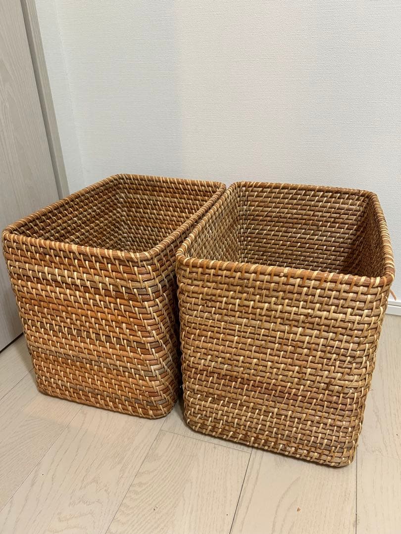 無印 MUJI 重なるラタン長方形バスケット特大2個 中1個　小4個セット