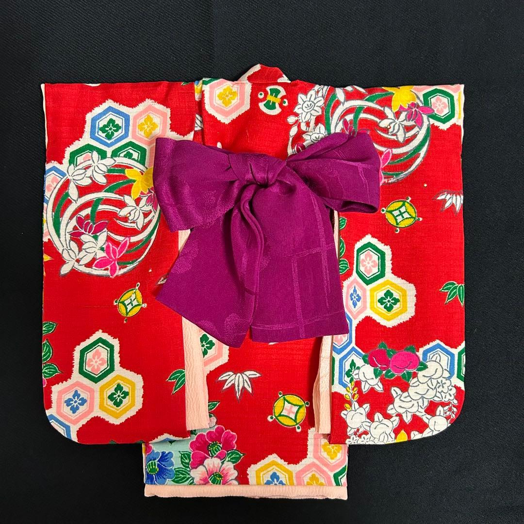 市松人形８号正絹着物と兵児帯　アンティークドール　ビスクドール