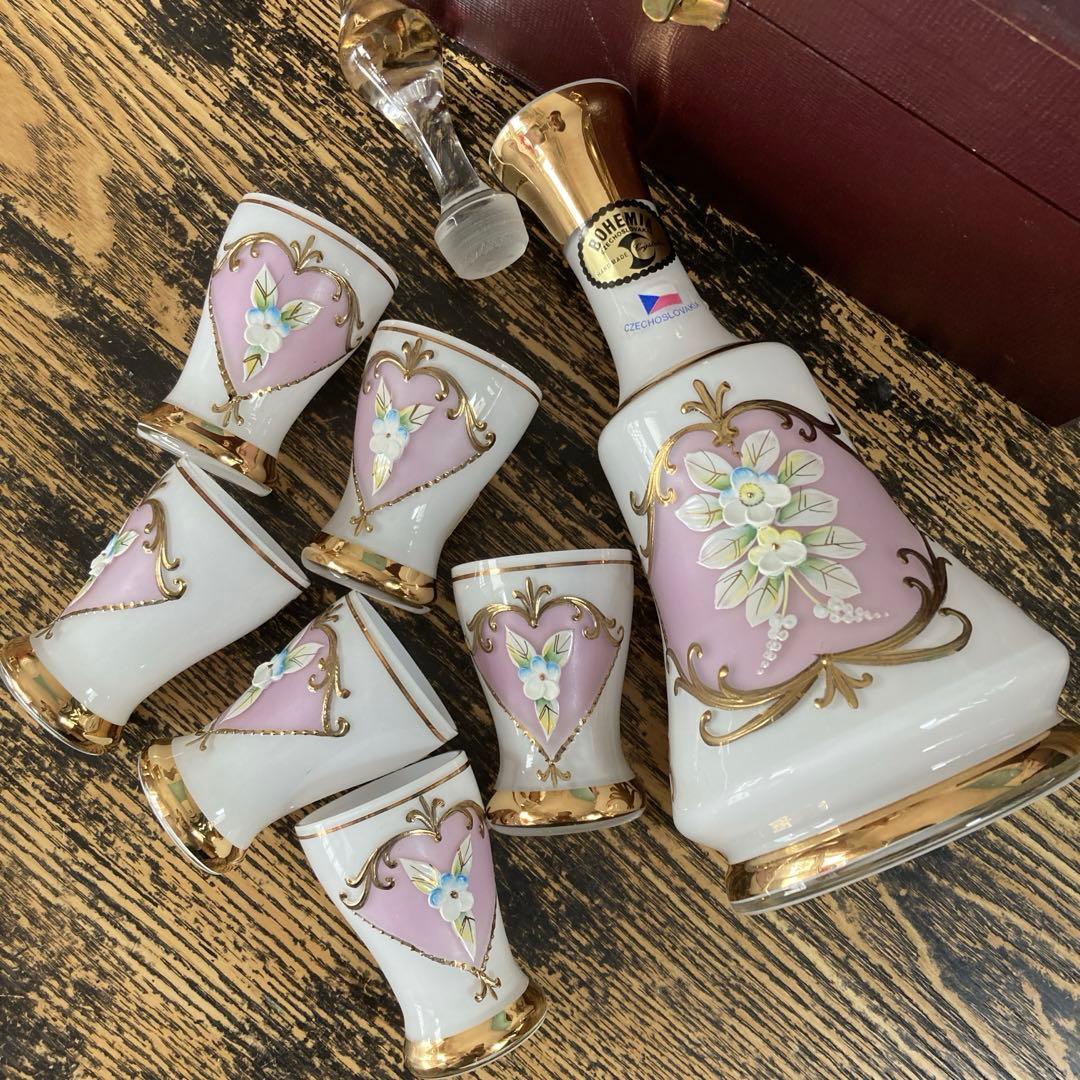 BOHEMIA ボヘミア 被せガラス リキュール デキャンタ セット