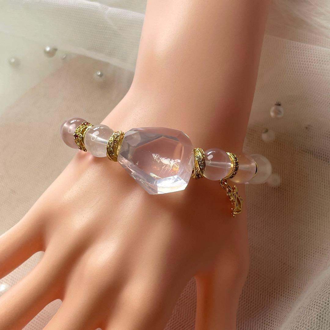 天然石 ローズクォーツラフカット スターローズ ブレスレット