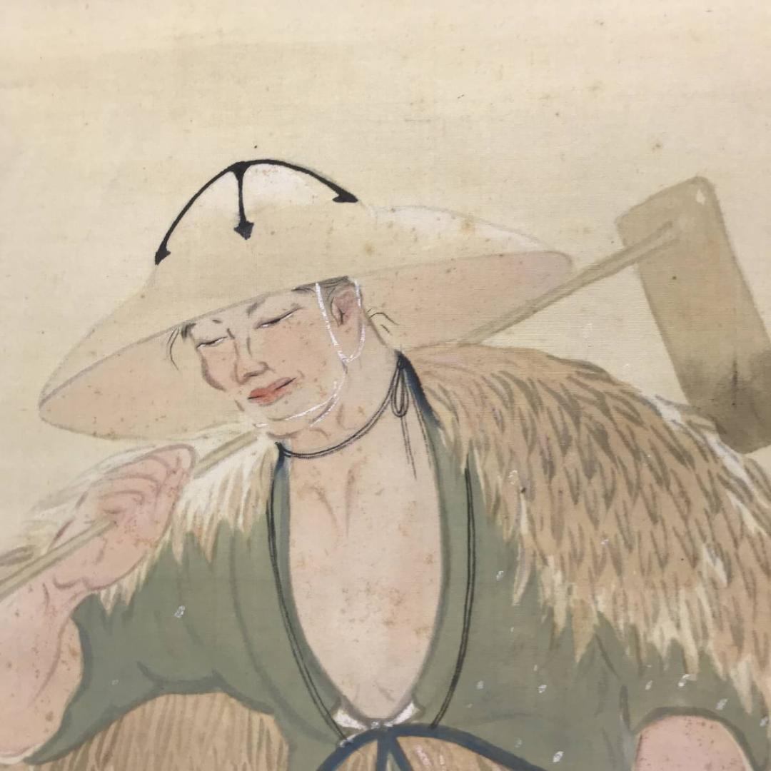 【真作】翠波/雪中筍掘り図/十二支考の内/人物図/掛軸/名家伝来/AC-200