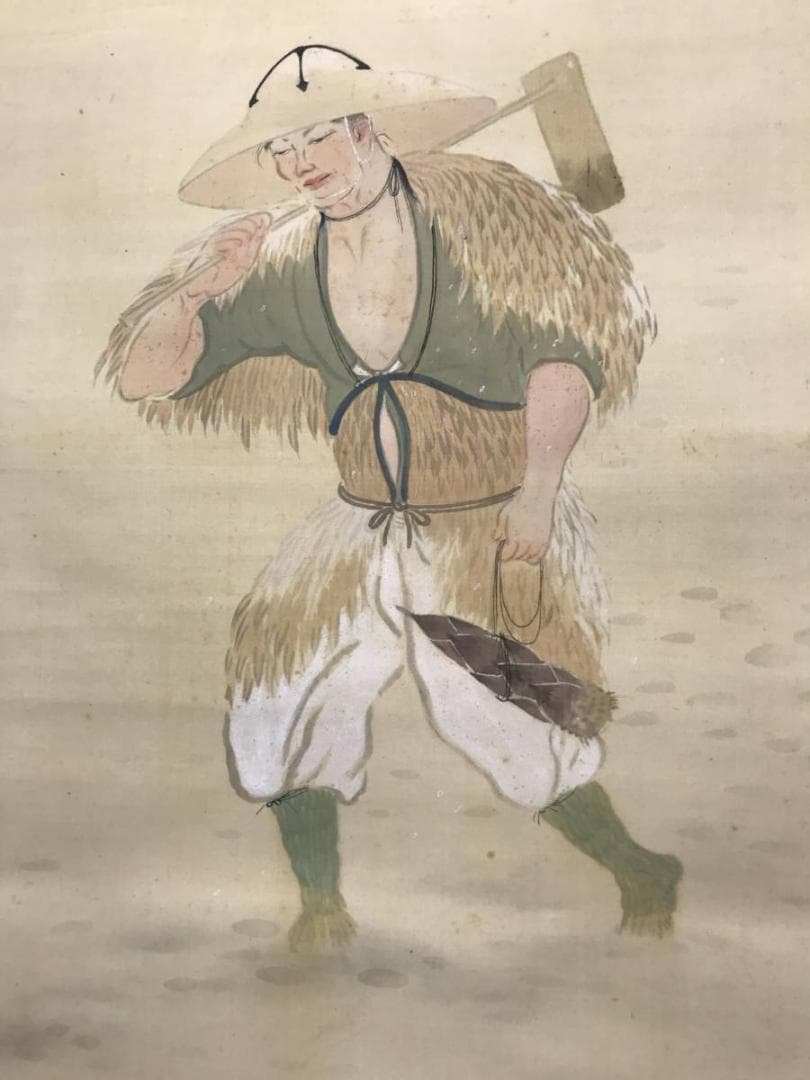 【真作】翠波/雪中筍掘り図/十二支考の内/人物図/掛軸/名家伝来/AC-200