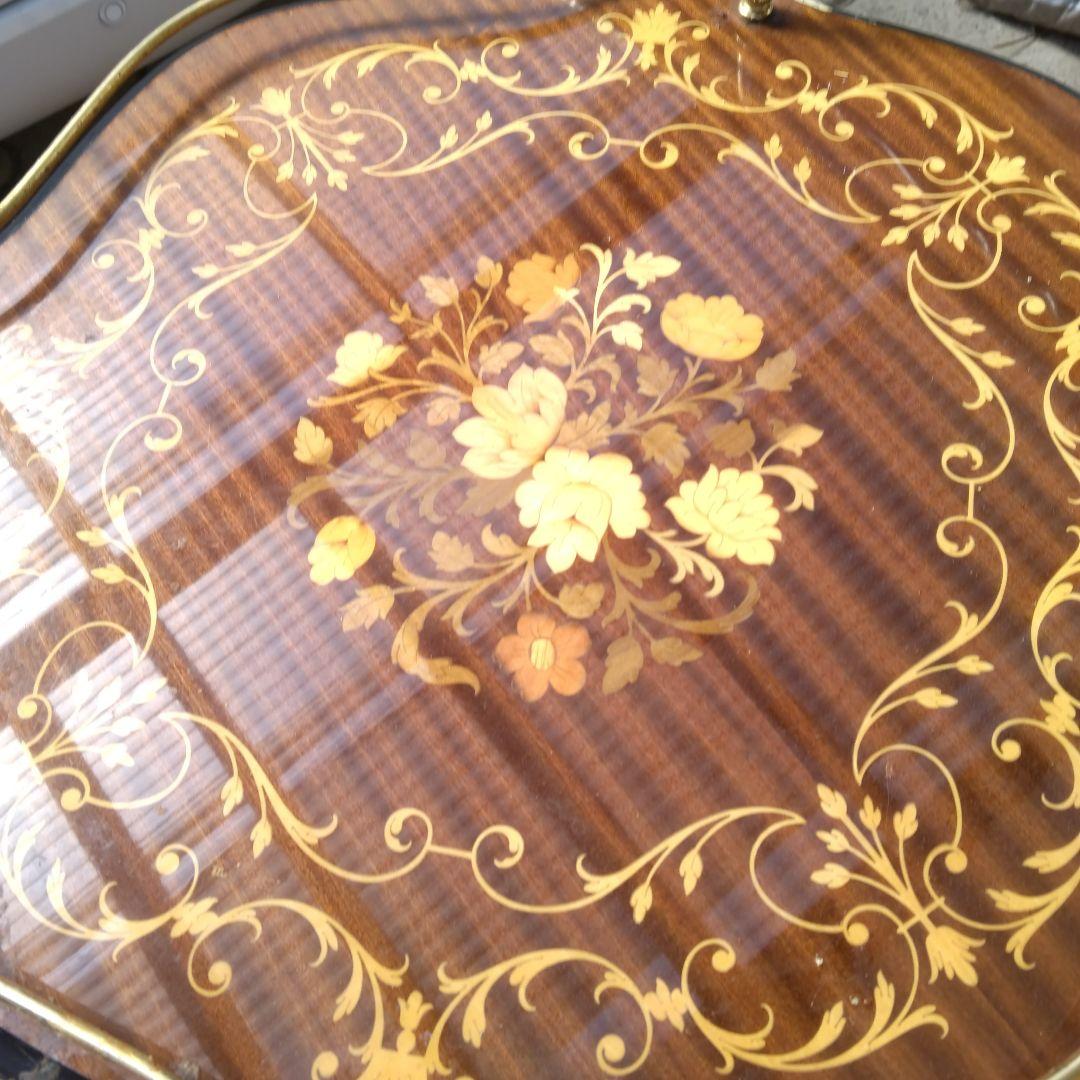 象嵌細工ヴィンテージ木製キッチンワゴン