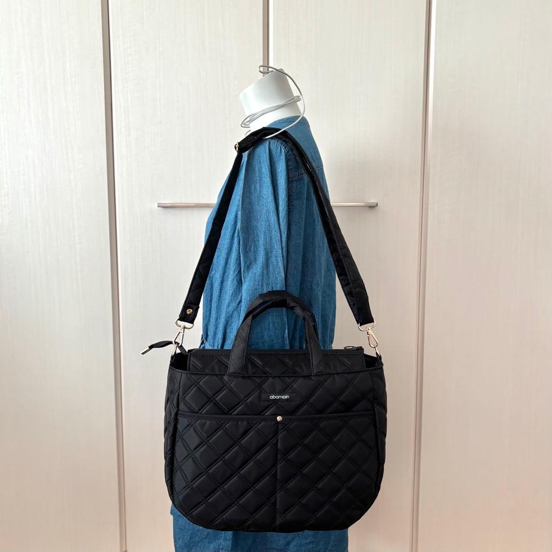 【あつ】ラウンドトートバッグL ナイロンオックスキルト　ブラック