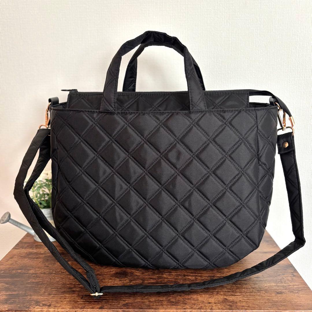 【あつ】ラウンドトートバッグL ナイロンオックスキルト　ブラック