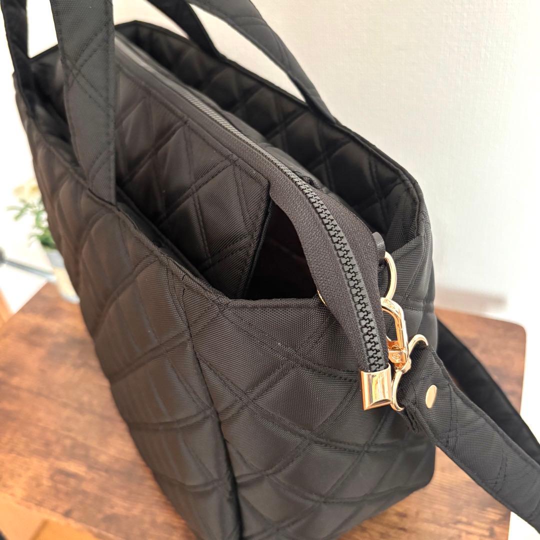 【あつ】ラウンドトートバッグL ナイロンオックスキルト　ブラック