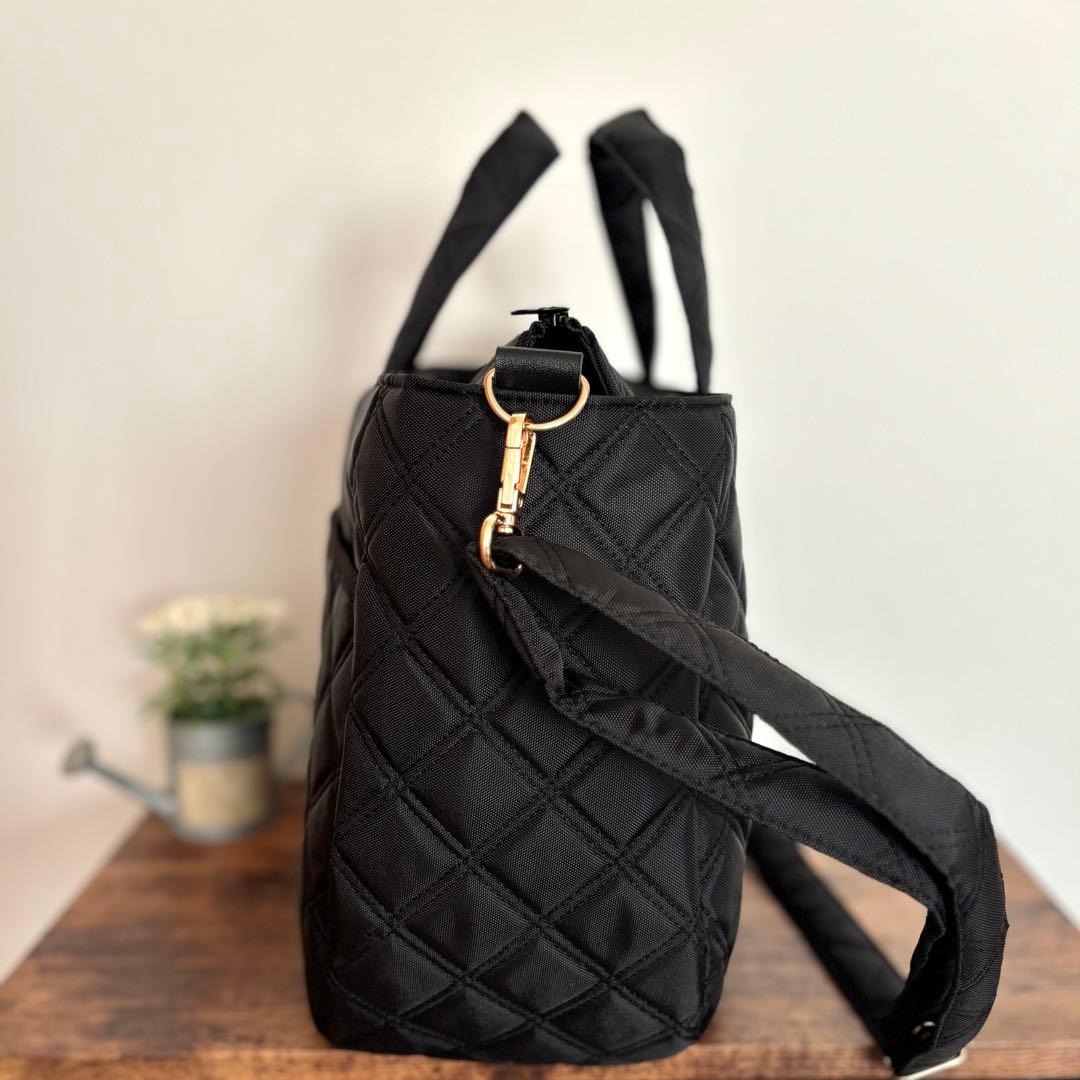 【あつ】ラウンドトートバッグL ナイロンオックスキルト　ブラック