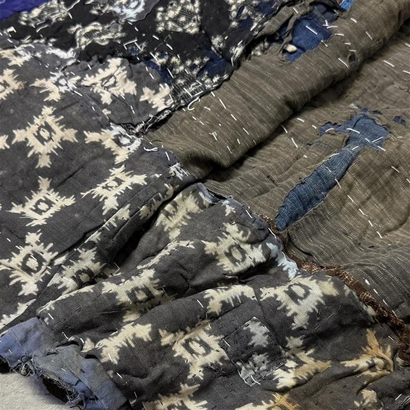 古布 木綿 藍染 刺子 継ぎ接ぎ 襤褸 ⑦ 縦105cm 横135cm boro