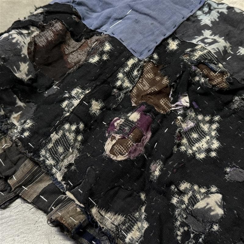 古布 木綿 藍染 刺子 継ぎ接ぎ 襤褸 ⑦ 縦105cm 横135cm boro