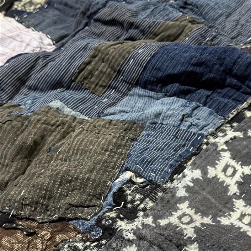 古布 木綿 藍染 刺子 継ぎ接ぎ 襤褸 ⑦ 縦105cm 横135cm boro