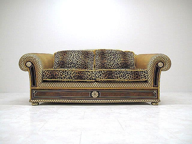 【展示品】 ヴェルサーチ ホーム　レオパード柄2人掛けソファ フェザークッション