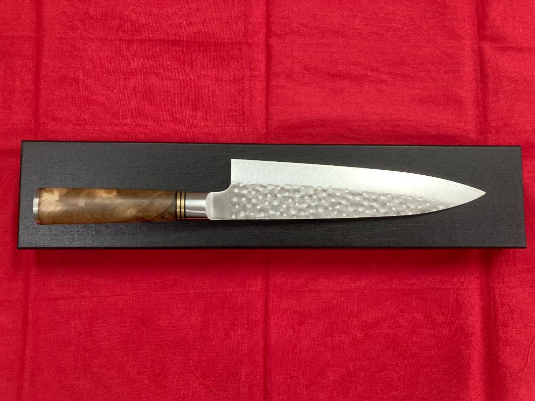 佐治作 牛刀 210ｍｍ SG2 粉末ハイス鋼 槌目 花梨瘤柄 未使用品