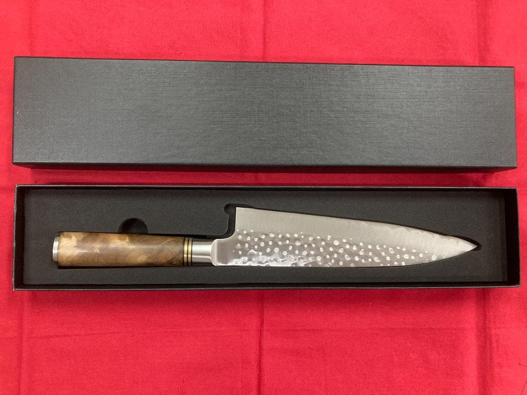 佐治作 牛刀 210ｍｍ SG2 粉末ハイス鋼 槌目 花梨瘤柄 未使用品