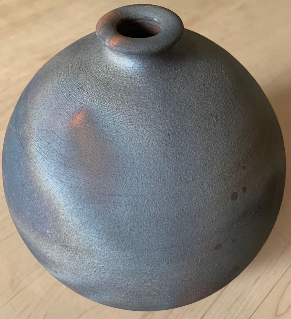 【極美品】大谷焼き　矢野款一作 グレーの球形花瓶