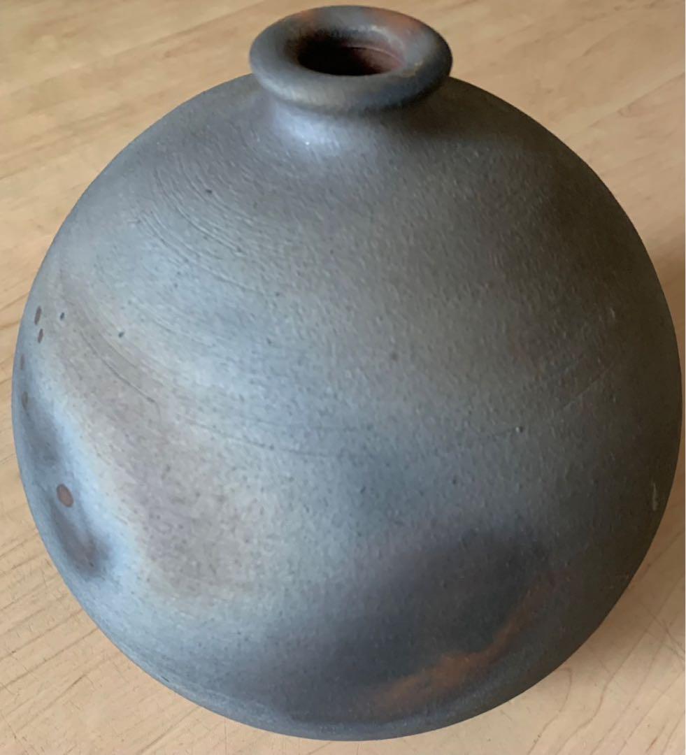【極美品】大谷焼き　矢野款一作 グレーの球形花瓶