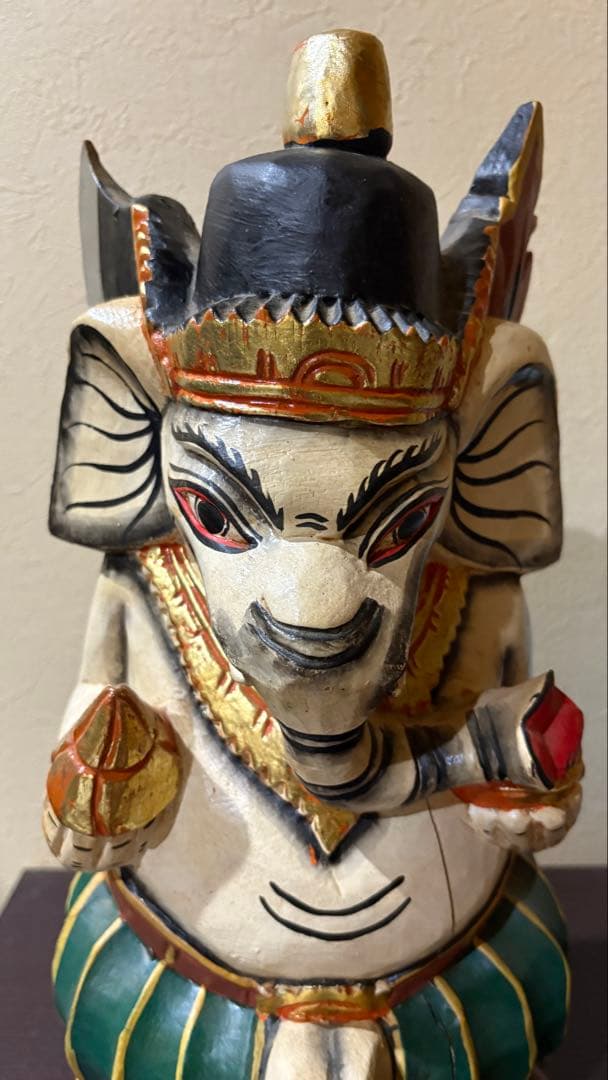 ガネーシャ像 木製 彫刻 約41cm 富と繁栄　愛の神様　木彫　レトロ　インド