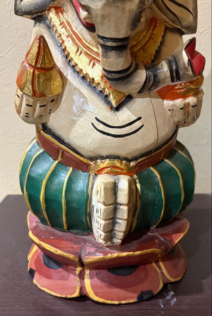 ガネーシャ像 木製 彫刻 約41cm 富と繁栄　愛の神様　木彫　レトロ　インド