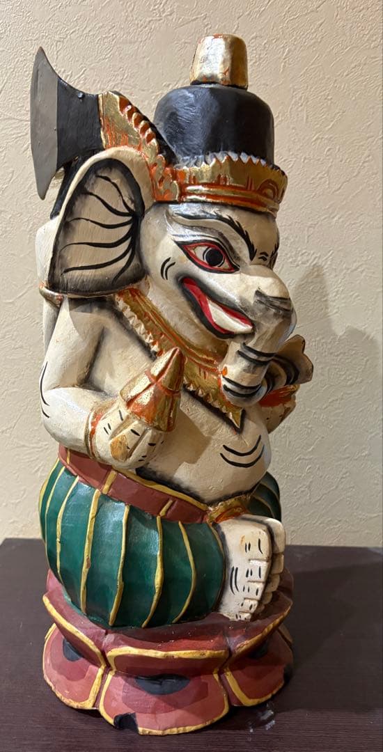 ガネーシャ像 木製 彫刻 約41cm 富と繁栄　愛の神様　木彫　レトロ　インド