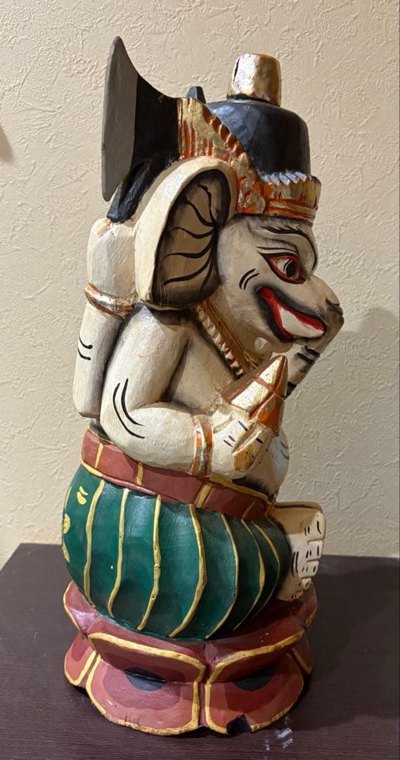 ガネーシャ像 木製 彫刻 約41cm 富と繁栄　愛の神様　木彫　レトロ　インド