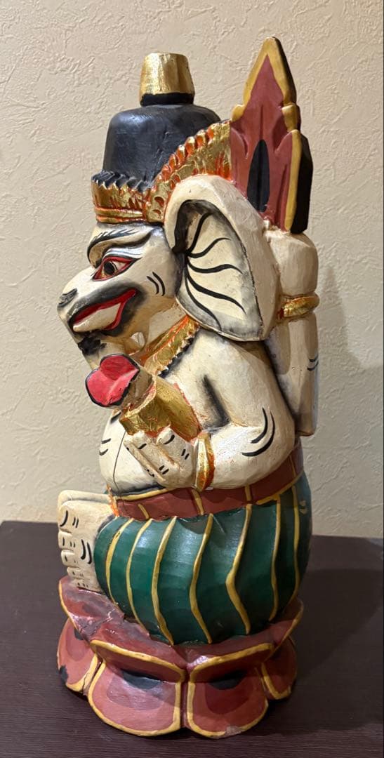 ガネーシャ像 木製 彫刻 約41cm 富と繁栄　愛の神様　木彫　レトロ　インド