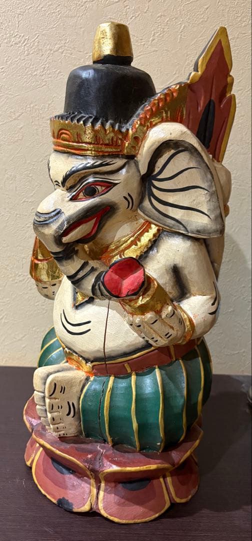 ガネーシャ像 木製 彫刻 約41cm 富と繁栄　愛の神様　木彫　レトロ　インド