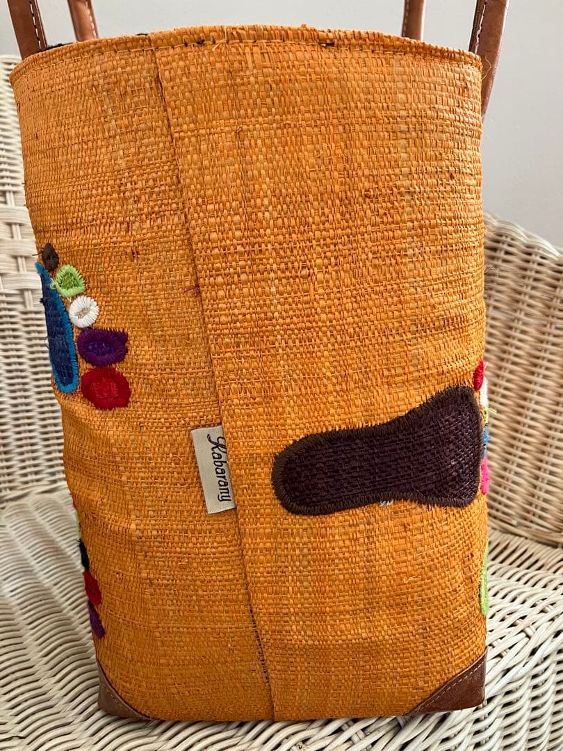Rabarany ラバラニー 刺繍ラフィアバッグ 南仏ニース購入 本革ハンドル