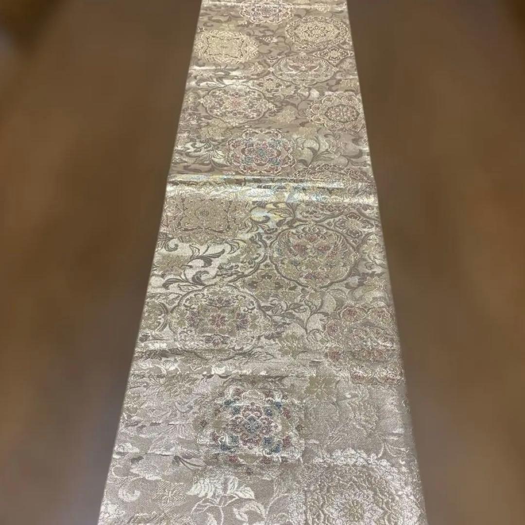 table runner 長長尺　金彩正倉院文　帯リメイク　正絹証書付