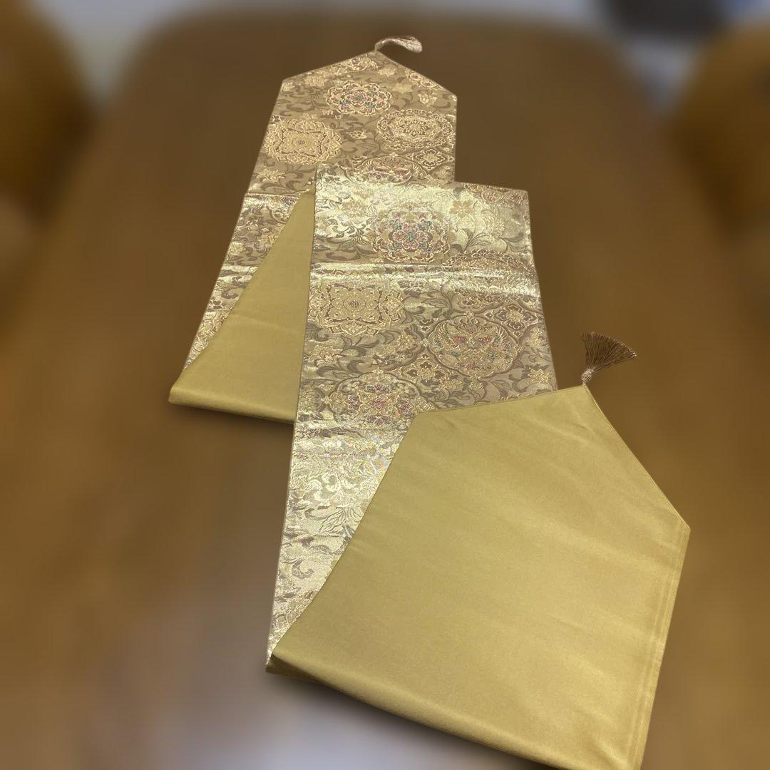 table runner 長長尺　金彩正倉院文　帯リメイク　正絹証書付