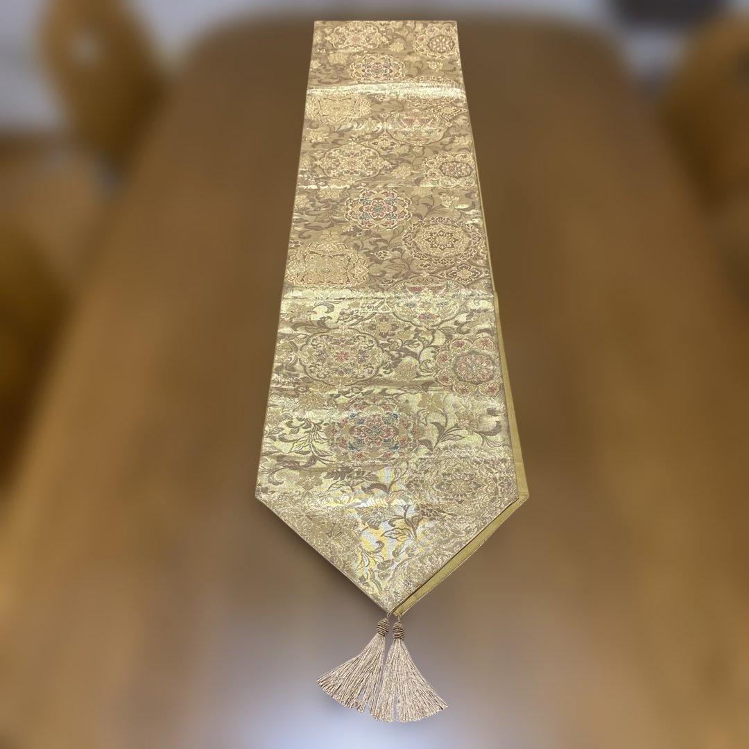 table runner 長長尺　金彩正倉院文　帯リメイク　正絹証書付
