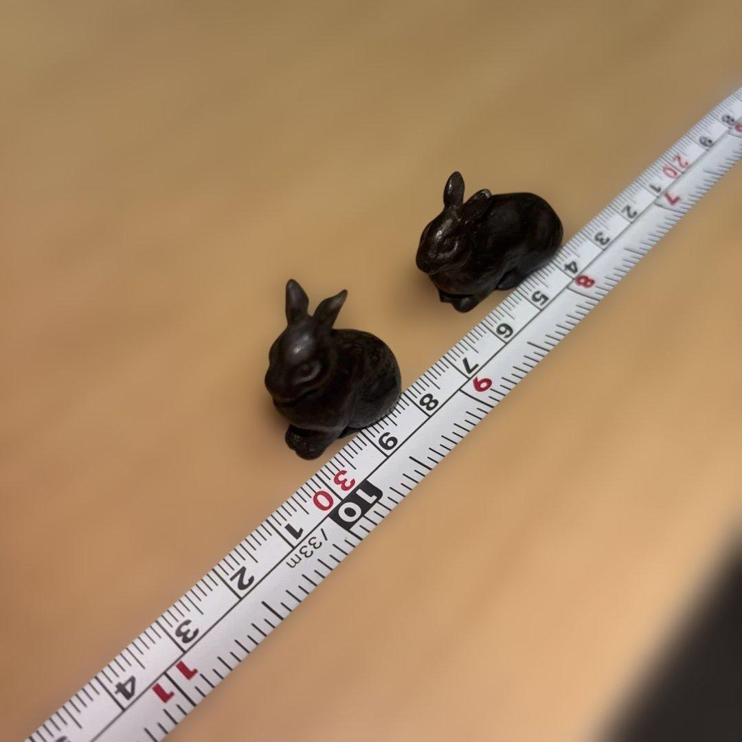 添配　うさぎ二匹　兎　銅製　ブロンズ　盆栽