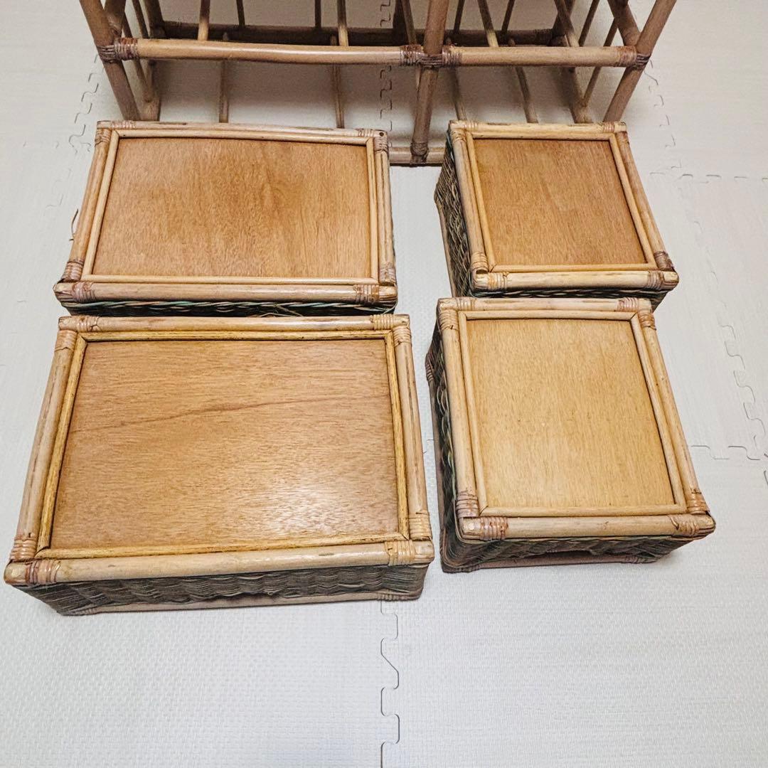 ラタン収納ラック 引き出し4杯 籐家具 ナチュラル 棚