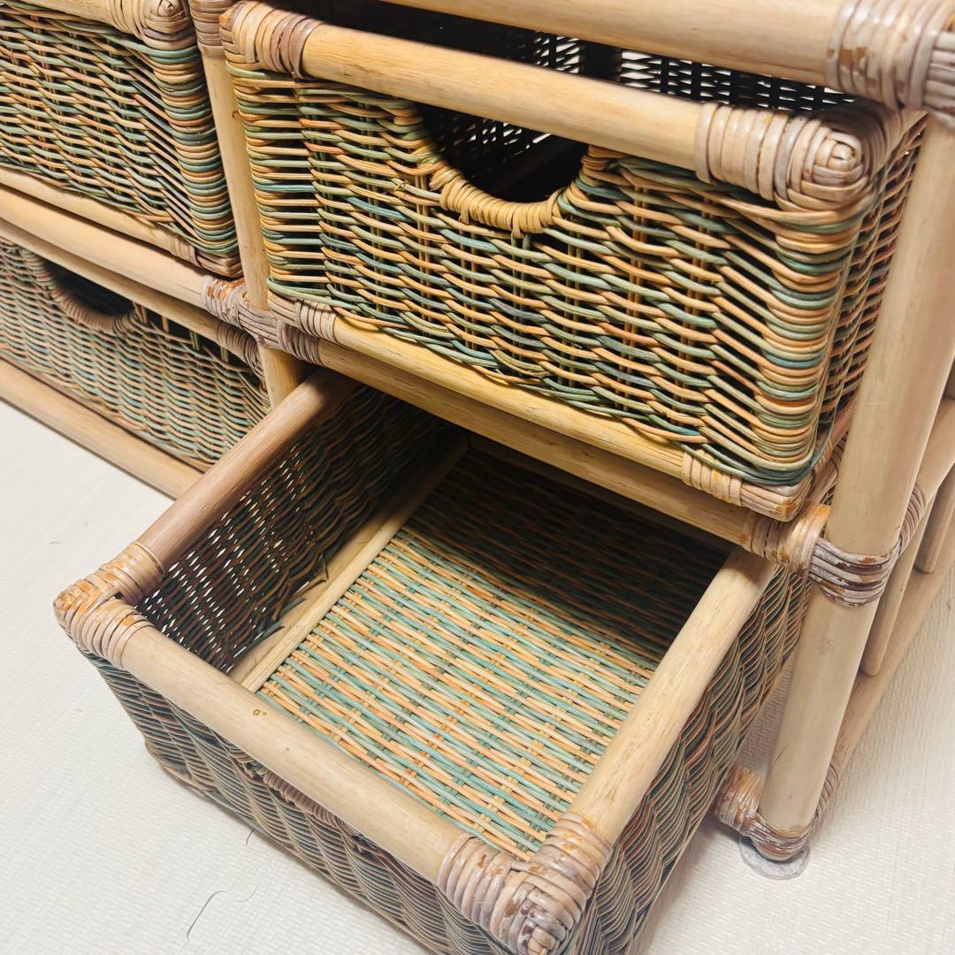 ラタン収納ラック 引き出し4杯 籐家具 ナチュラル 棚