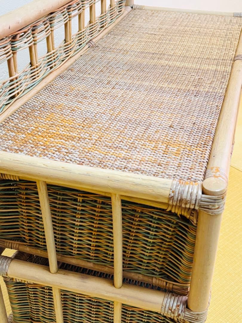 ラタン収納ラック 引き出し4杯 籐家具 ナチュラル 棚