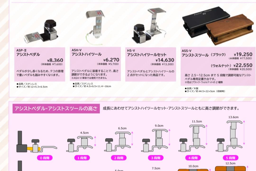 吉澤アシスト ペダル ハイツールセット　ピアノ