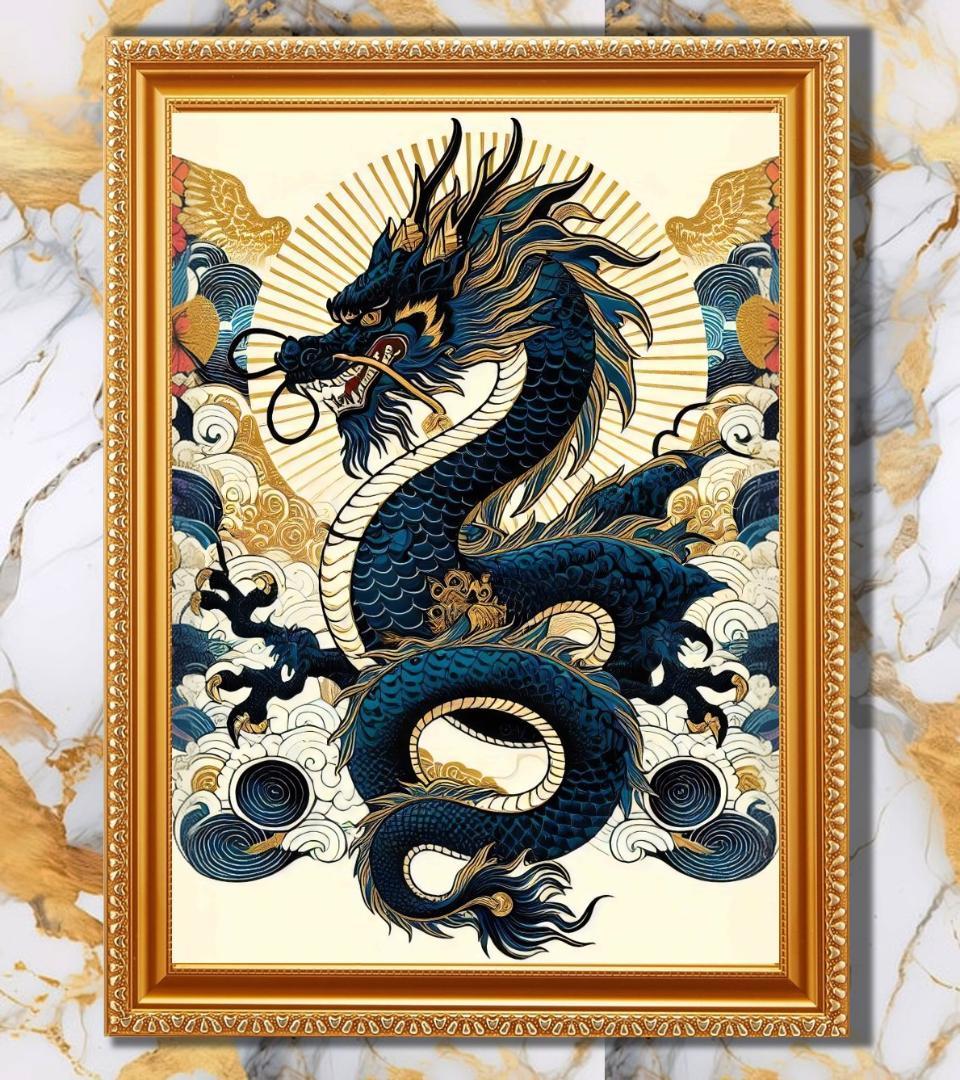 『強力なご利益を招き、あらゆる厄災を祓う四聖獣の絵画４点セット』額縁付き